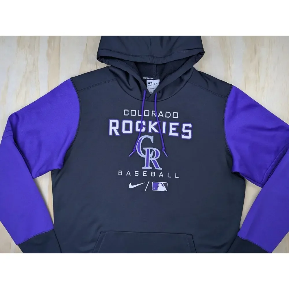 Nike Men's Large Colorado Rockies Therma-Fit MLB Performance Hoodie Black Purple